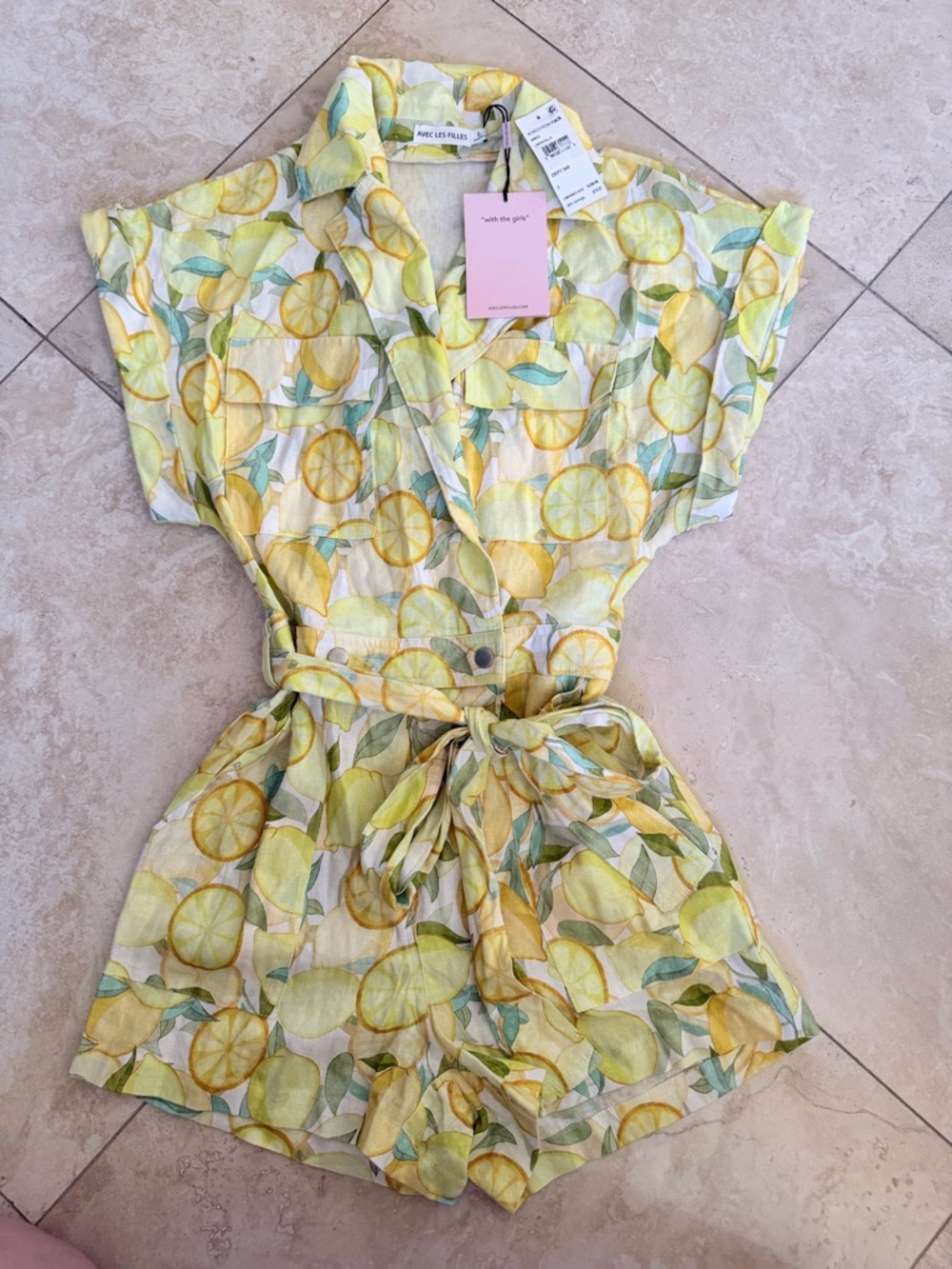Avec Les Filles Lemon-Print Romper in Yellow and Green